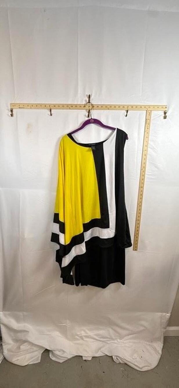 Ashley Stewart 18/20 Yellow Black Colorblock Poncho Dress Overlay Shift Plus Siz